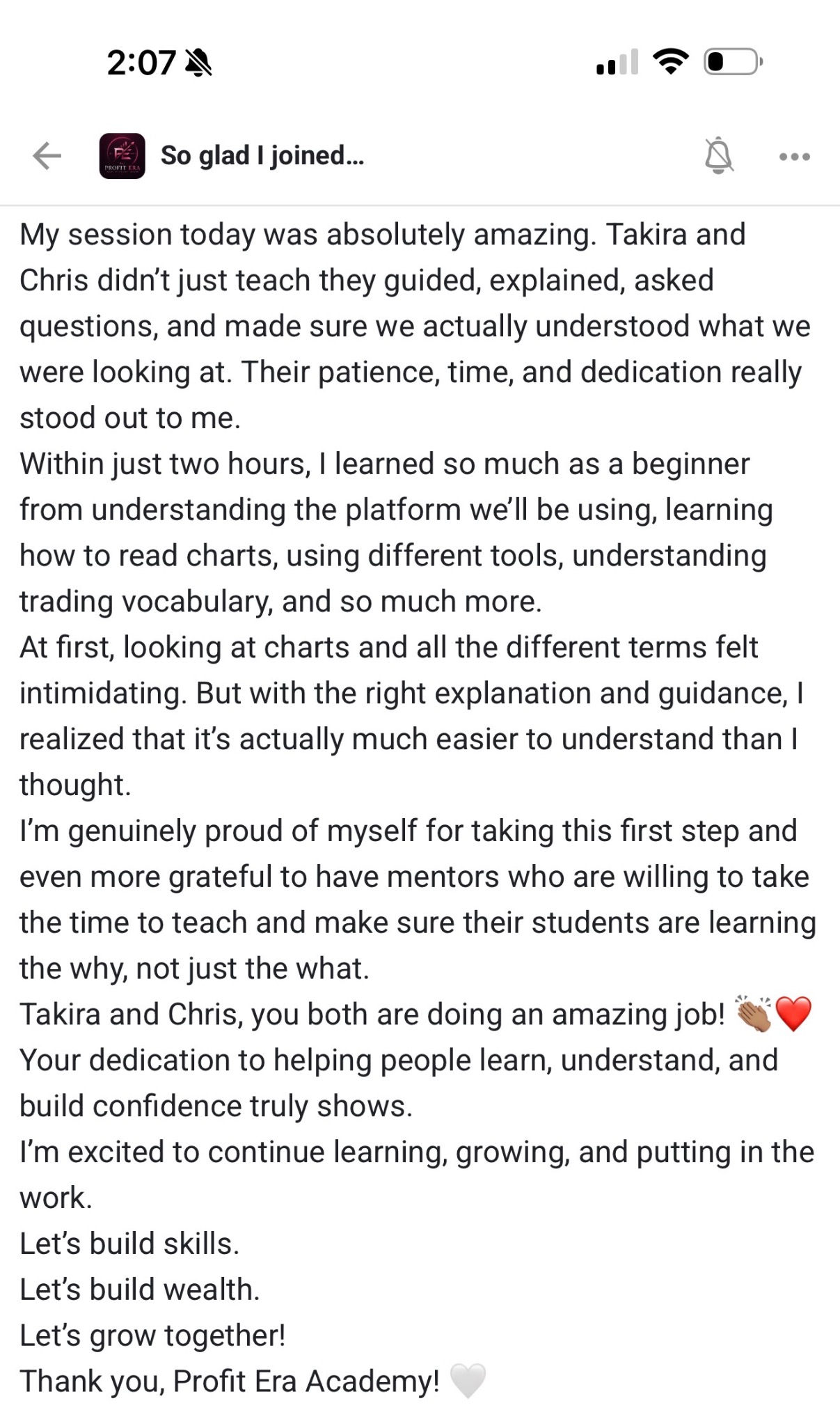Student review of a beginner trading session